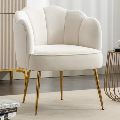 Miniatura 12 de Silla decorativa de terciopelo moderna con patas de metal, acogedora y suave, tapizada, para sala de estar, dormitorio (verde oscuro)