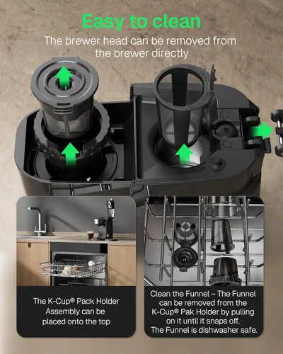 Miniatura 6 de HBN Cafetera de una sola porción para K-Cup y café molido, máquina de café y té de preparación rápida de una taza con tanque de acero inoxidable