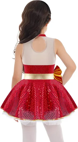Miniatura 2 de Xnihocha Disfraz de fiesta de baile de Navidad para niños y niñas, con lentejuelas brillantes, figura de patinaje sobre hielo, tutú de ballet