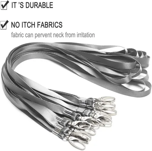 Miniatura 4 de 50 cordones grises plateados para insignias de identificación, cordón de nailon a granel, gancho giratorio para insignias de identificación