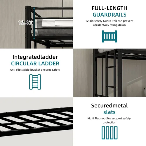 Miniatura 7 de Litera de tamaño individual sobre individual con cajón deslizante, estructura de litera resistente con escaleras laterales, litera convertible