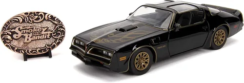 Jada Smokey and The Bandit 1:24 1977 Pontiac Firebird Trans Am Coche de Fundición a Presión y Hebilla de Cinturón, Juguetes para Niños y Adultos