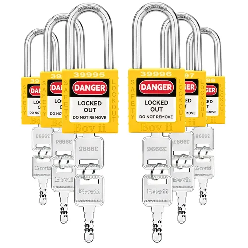 Miniatura 8 de Lockout Tagout Cerraduras conjuntos, 6 candado de seguridad rojo con llave diferente, 2 llaves por cerradura