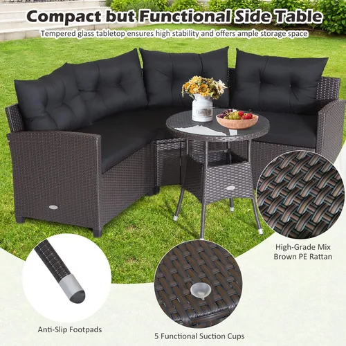 Miniatura 6 de Tangkula Juego de sofá modular de 4 piezas, media luna para todo tipo de clima, juego de muebles de patio esquineros resistentes con mesa auxiliar