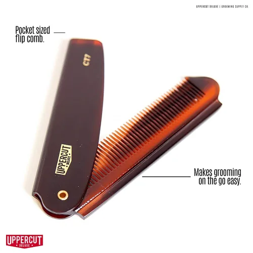 Miniatura 3 de Uppercut Deluxe CT7 Flip Comb – Peine plegable de bolsillo para hombres, peine de tamaño de viaje, acetato de celulosa vegetal duradero, dientes