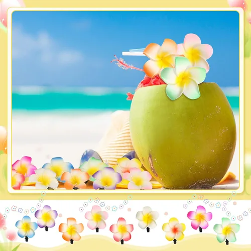 Miniatura 4 de WILLBOND 36 pinzas para el pelo de flores hawaianas, horquillas Frangipani de espuma Plumeria, clips de flores tropicales artificiales para mujeres