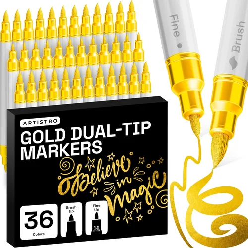 Miniatura 9 de ARTISTRO 5 marcadores de pintura acrílica negra, bolígrafos de pintura de doble punta + pincel fino ideal para caligrafía, perfectos para tela