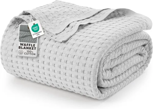 Miniatura 33 de Utopia Bedding Manta de punto gofre de 100 % algodón, tamaño grande para cama, ligera, transpirable, suave y acogedora, regalos para mujeres Blanco