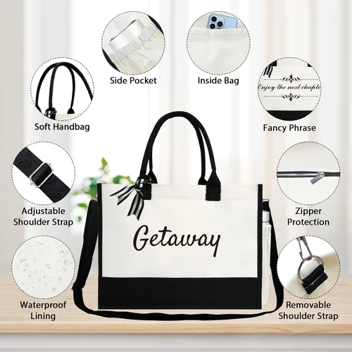 Miniatura 2 de JOJHDR Phrase Canvas Beach Bag,Zipper and Slide Pockets,Stylish Canvas BagShoulder Strap and Bottom Support, Office Handbag