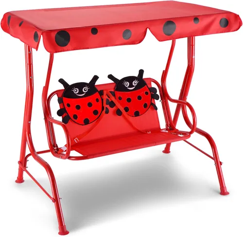 GLACER Columpio de porche, hamaca de patio para niños con toldo ajustable y soporte, cinturón de seguridad, banco de columpio para exteriores de 2