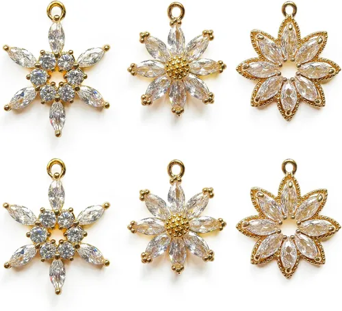 Miniatura 27 de Dijes de latón chapados en oro de circonita de cristal para hacer joyas, pulseras, collares, aretes, colgantes, suministros de manualidades