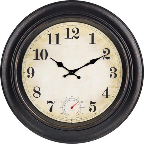 Miniatura 10 de Relojes para exteriores impermeables con termómetro, reloj de pared costero rústico para patio, piscina, jardín (12 pulgadas, azul)