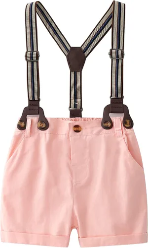 Miniatura 3 de Trajes de caballero para bebés, camisa de manga corta para bebé+pantalones con babero+corbata de lazo conjunto de ropa