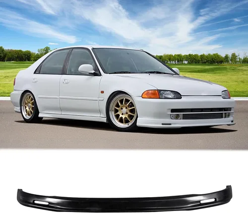 Miniatura 13 de FREEMOTOR802 Divisor de parachoques delantero compatible con Honda Civic Sedán 1992-1995, estilo Type-R sin pintar, negro, PP, alerón de mentón
