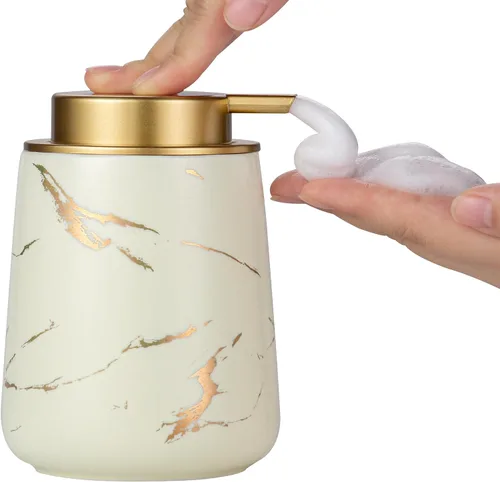 Miniatura 12 de Enra Dispensador de jabón espumoso de cerámica, dispensador de jabón de espuma de mármol de 12 onzas, dispensador de jabón de manos recargable