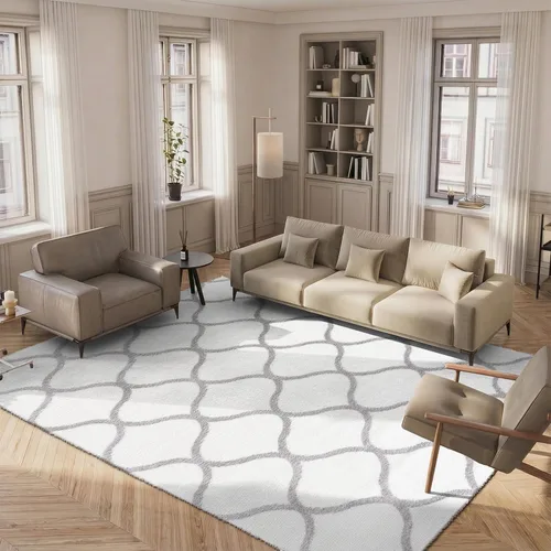 Miniatura 25 de SAFAVIEH Tahoe Shag Collection - Alfombra para pasillo, 2 x 9 pies, color beige y blanco, diseño de enrejado, no desprende pelusa y de fácil