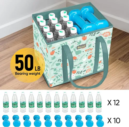 Miniatura 5 de BALEINE Paquete de 3 bolsas de comestibles reutilizables, bolsas de compras plegables para comestibles con parte inferior reforzada y asas