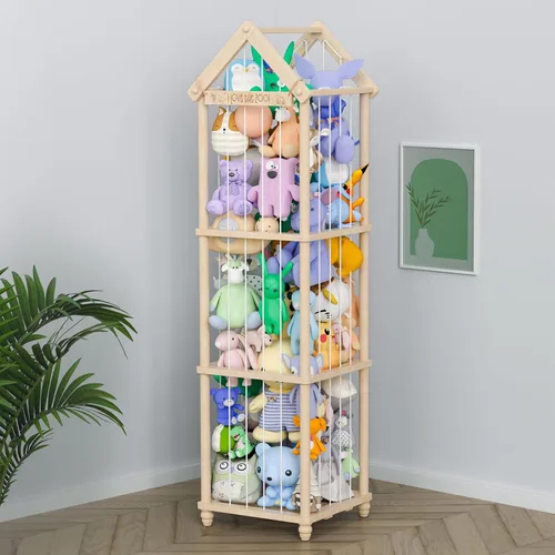 Zoológico de almacenamiento de animales de peluche, organizador de juguetes de peluche de madera extra grande de 65 pulgadas, soporte de juguetes de
