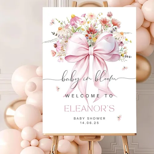 Miniatura 8 de Letrero de bienvenida personalizado con lazo rosa, editable imprimible para fiesta de bebé, letrero de baby shower con lazo rosa #12 Baby Shower #12