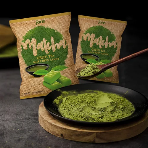 Miniatura 4 de Jans Caramelo masticable de leche matcha – Bocadillo de té verde japonés Hecho con extracto de matcha real Sin grasa, sin colesterol, caramelo