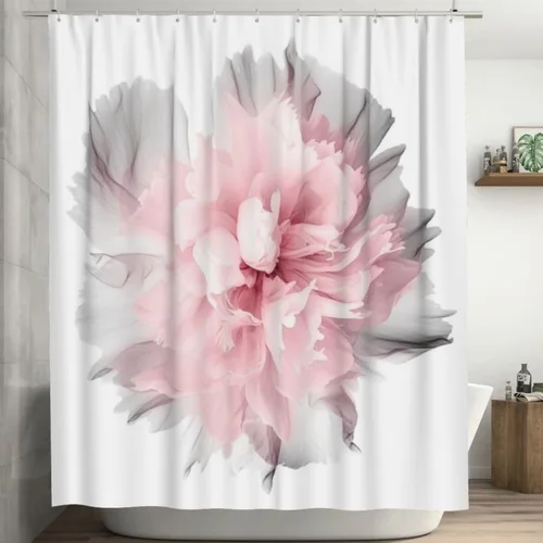 YLATY2877 - Cortina de ducha abstracta de flores para baño, juego de cortina de ducha bohemia floral roja y rosa, tela transparente, moderna,