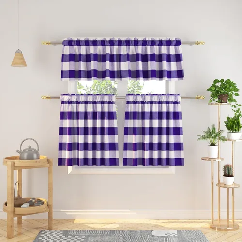 Miniatura 52 de Cenefas de cortina para ventana de 16 pulgadas de largo, 2 paneles de cuadros búfalo, cortinas pequeñas con bolsillo para barra, estilo clásico