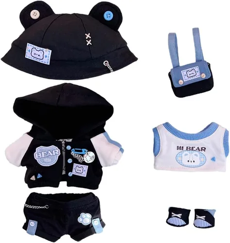 niannyyhouse Ropa de muñeca de felpa de 5.9 in, conjunto de oso Parkour suelto, sombrero, pantalones, mochila, chaleco, zapatos, juguete de peluche