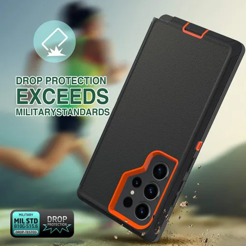 Miniatura 3 de Funda para Galaxy S22 Ultra, Funda Protectora Resistente y Rugosa a Prueba de Caídas para Samsung Galaxy S22 Ultra, Negro+Naranja Negro y anaranjado