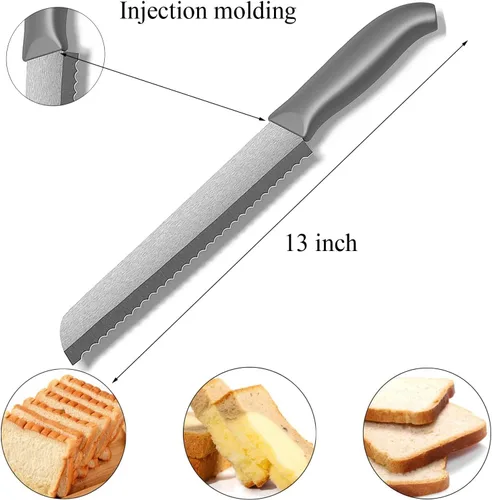 Miniatura 4 de Cuchillo de pan serrado de cerámica, cuchillo de cocina de hoja afilada de 8 pulgadas con tapa