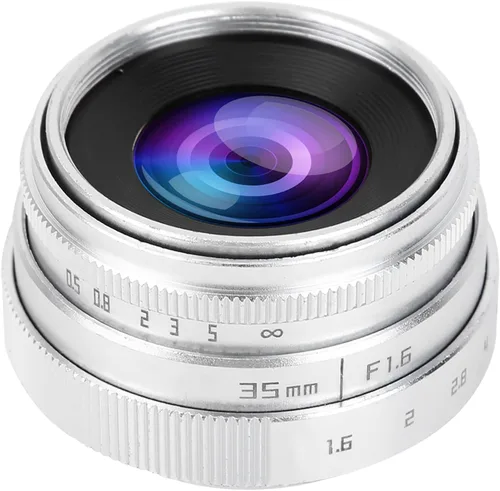 Lente de cámara 1.378 in F1.6 CCTV C Mount enfoque manual Lente de apertura grande para lente M4/3 Fx Moun Arte y fotografía de belleza (plata)