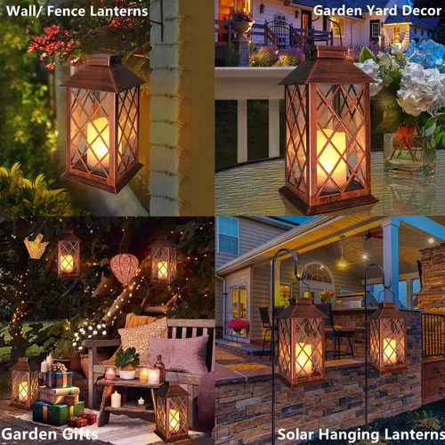 Miniatura 2 de TAKE ME Linternas solares de 35,6 cm para jardín al aire libre, linterna colgante impermeable con luces LED parpadeantes, sin llama, para mesa, al