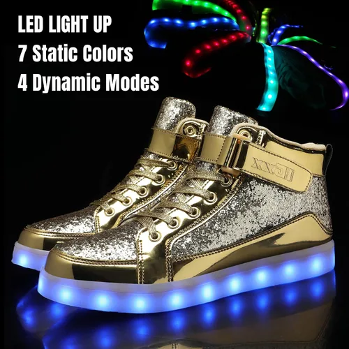 Miniatura 3 de IGxx Zapatos con luz LED para niños, tenis de alta calidad, zapatos con luces para niños, carga USB, entrenadores luminosos intermitentes