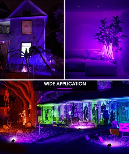 Miniatura 5 de L LOHAS LED Foco de Navidad al aire libre, luces de Halloween moradas para patio, encendido/apagado automático 5W 120V iluminación de paisaje