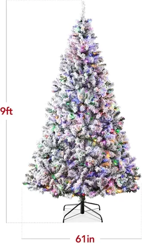 Miniatura 2 de Best Choice Products - Árbol de Navidad artificial preiluminado de pino flocado de 9 pies, 2-en-1, luces LED blancas y multicolor, apariencia Verde