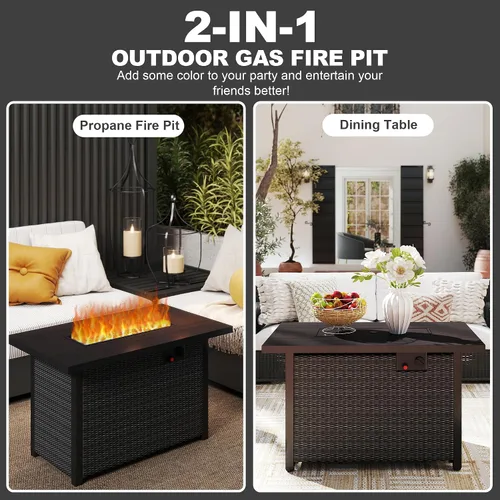 Miniatura 3 de Mesa para fogata de 42 pulgadas para exteriores de gas propano para exteriores, 50,000 BTU de encendido automático, mesa de ratán para exteriores