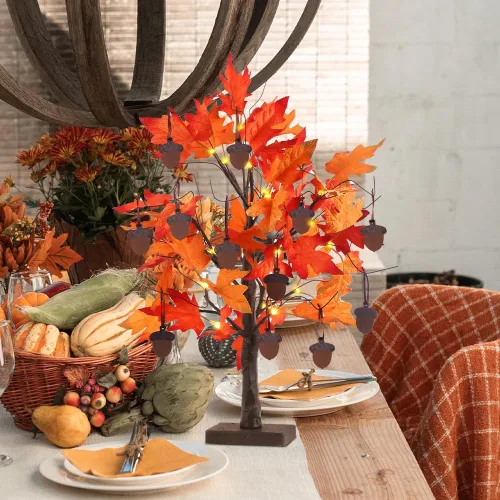 Miniatura 6 de YEAHOME Decoraciones de otoño para el hogar, decoraciones de Acción de Gracias, árbol de hojas de arce de otoño iluminado de 24 pulgadas/2 pies