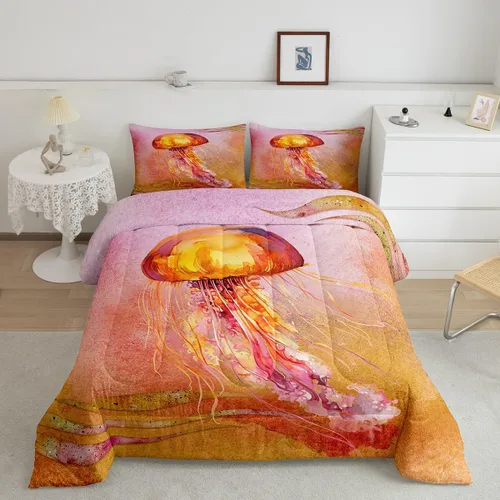 Miniatura 16 de Juego de edredón de ballena individual, juegos de ropa de cama retro con temática náutica para decoración de dormitorio, edredón de plumón de vida