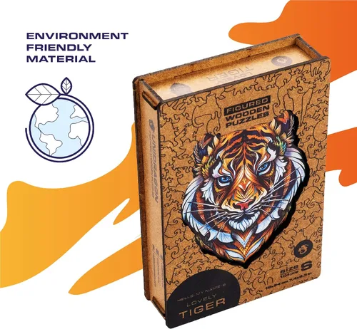 Miniatura 3 de UNIDRAGON Rompecabezas de madera originales, bonito tigre, 104 piezas, pequeño 7.4 x 9.3 pulgadas, hermoso paquete de regalo, forma única, el mejor