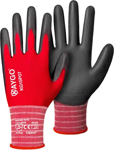 Miniatura 9 de KAYGO KG15P - Guantes de trabajo con revestimiento de poliuretano, nailon Lite, para la seguridad, revestimiento de poliuretano gris, muñeca de Azul