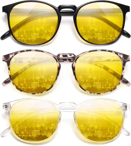 Miniatura 29 de IBOANN - Lentes con filtro de luz azul para mujeres y hombres, paquete de 3 unidades, armazón redonda estilo retro a la moda, lentes falsos vintage