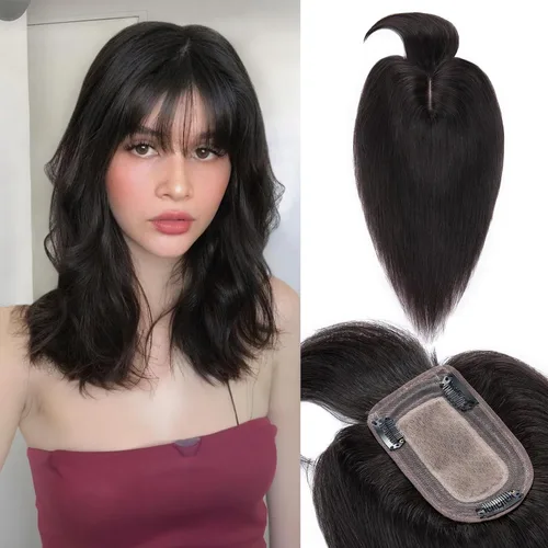 Miniatura 10 de Benehair Toppers de cabello humano para mujer, 100% cabello humano Remy, densidad del 150%, sin flequillo, 2.8 x 5.1 in, base de seda, piezas