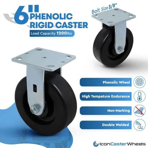 Miniatura 7 de ICON Ruedas giratorias PHN de 6 x 2 pulgadas, ruedas industriales resistentes, placa superior de 4 x 4.5 pulgadas, negro, 2 ruedas rígidas 2