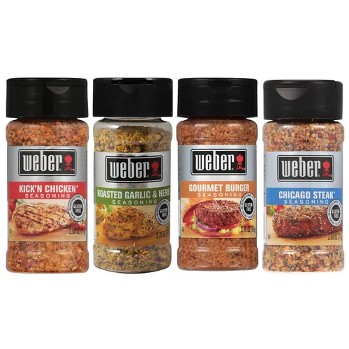 Weber Set de condimentos Ultimate Grilling con ajo asado y hierbas, Kick'n Chicken, Gourmet Burger y condimentos Chicago Steak