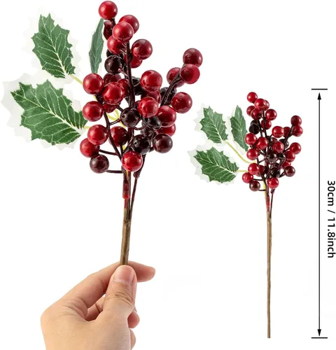 Miniatura 9 de Ramas grandes de pino de bayas rojas de 9 a 14 pulgadas, paquete de 16 ramas de pino surtidas, ramas de flores para corona de Navidad, decoración