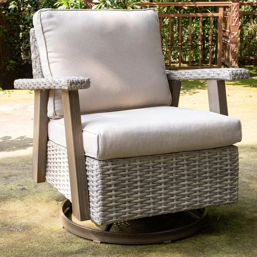 Miniatura 2 de Joyside Silla de patio con mesa auxiliar, juego de muebles de mimbre para patio, 2 piezas, silla mecedora giratoria de 360 grados para exteriores