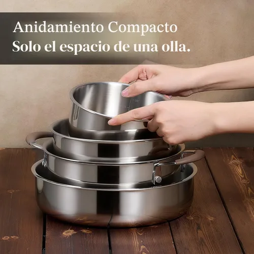 Miniatura 8 de CAROTE Juego de utensilios de cocina de acero inoxidable de 19 piezas con mango desmontable, juego de ollas y sartenes, juegos de cocina