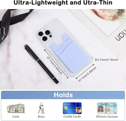 Miniatura 9 de Cartera para teléfono adhesiva, paquete de 5 tarjeteros para la parte posterior de la funda del teléfono, soporte adhesivo de silicona para tarjetas