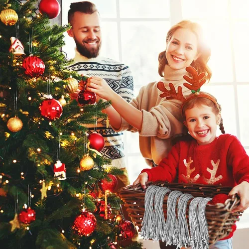 Miniatura 6 de JUNEBRUSHS 600 piezas Ganchos de adorno de Navidad, colgadores de adorno con cuerda de adorno a presión para árbol de Navidad, decoraciones de Plata