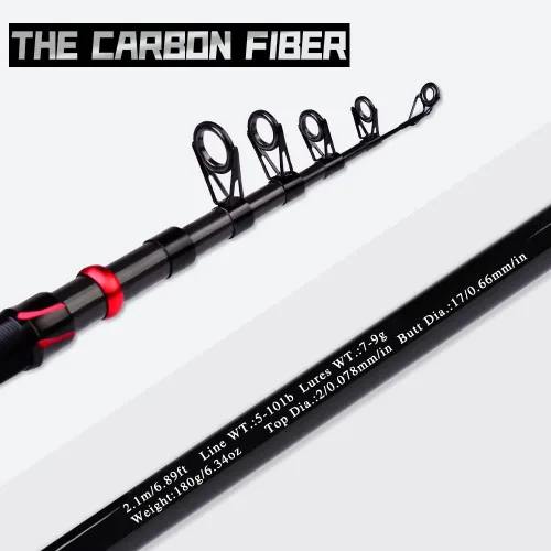 Miniatura 5 de Combo de caña de pescar y carrete, caña de pescar telescópica de fibra de carbono de 6.9 pies con combo de carrete de spinning/baitcasting, agua A