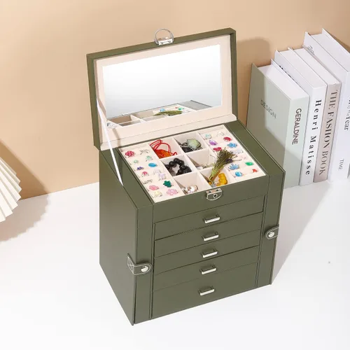 Miniatura 7 de BOOVO Joyero para mujer, organizador de joyas grande de 6 capas con espejo, caja de almacenamiento multifunción con cerradura, soporte de accesorios